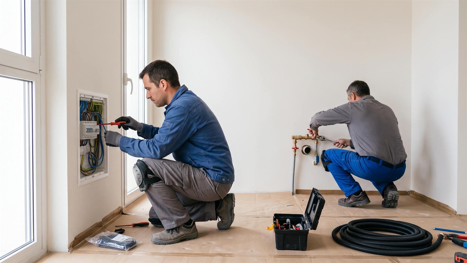 Equipo de AZL trabajando en las instalaciones de una vivienda en A Coruña