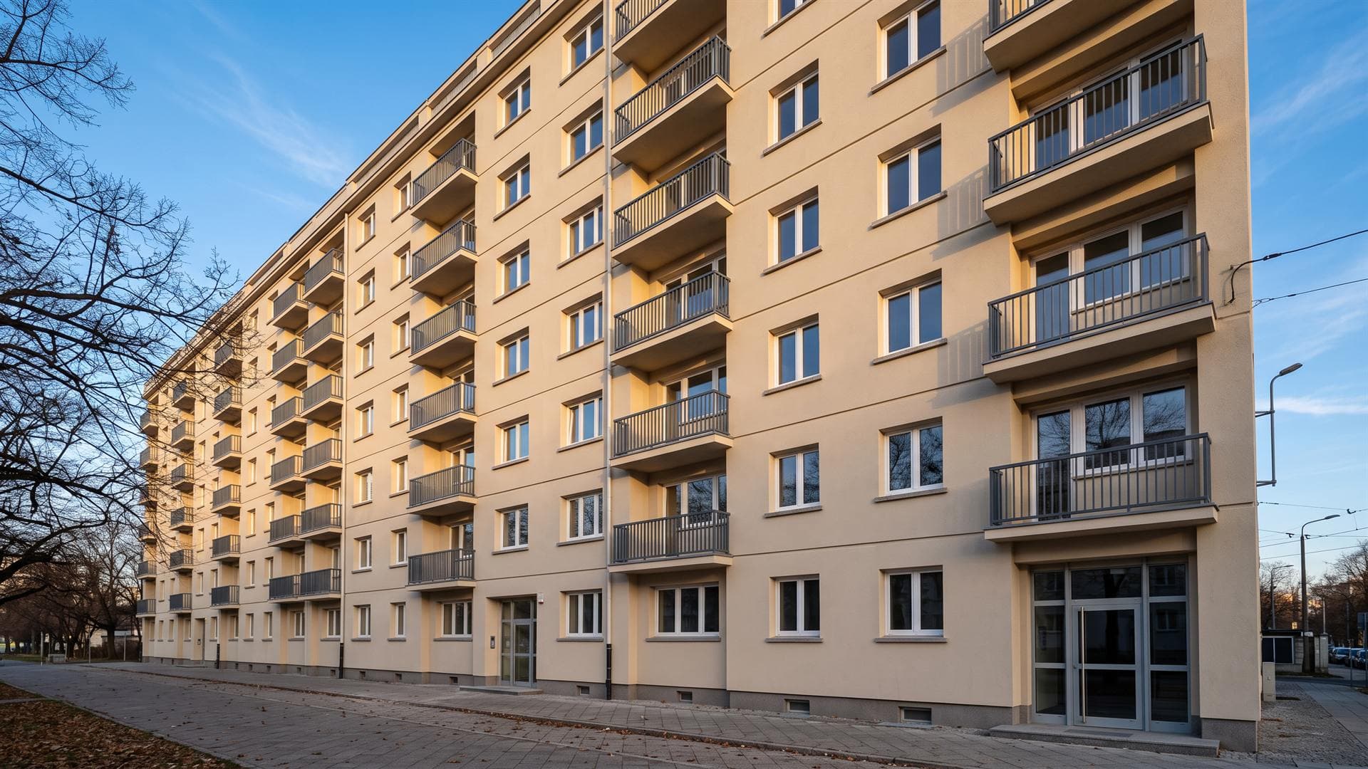 Edificio con la fachada ya rehabilitada por AZL en Ferrol