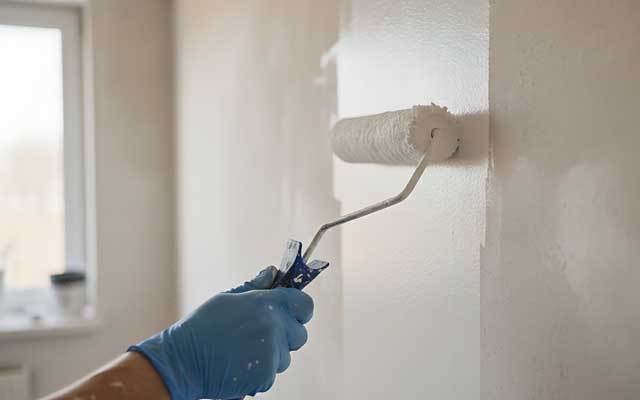 Pintor de AZL aplicando pintura en el interior de una vivienda de A Coruña